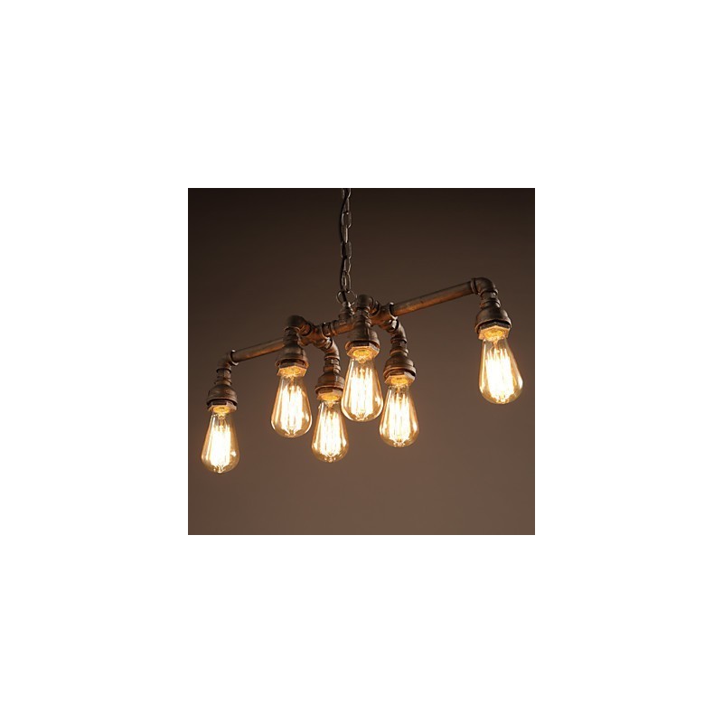 Lampada a sospensione industriale retrò Edison in metallo nero, tubo dell'acqua, 56 cm