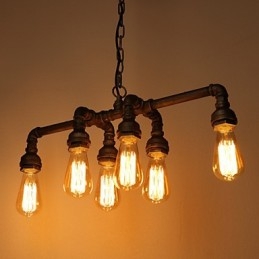 Lampada a sospensione industriale retrò Edison in metallo nero, tubo dell'acqua, 56 cm