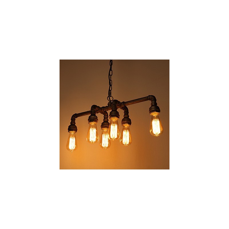 Lampada a sospensione industriale retrò Edison in metallo nero, tubo dell'acqua, 56 cm