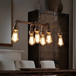 Lampada a sospensione industriale retrò Edison in metallo nero, tubo dell'acqua, 56 cm