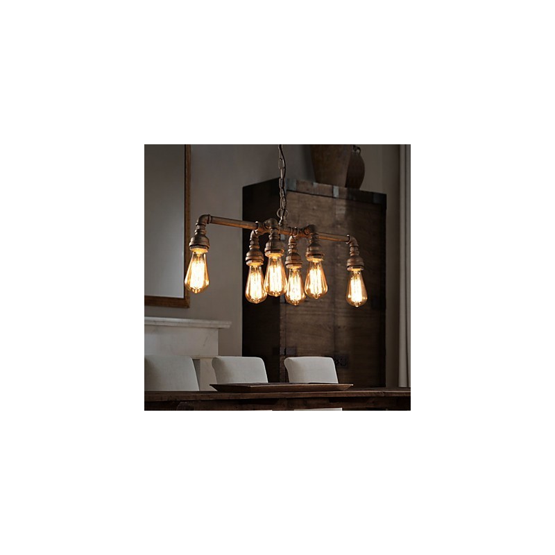 Lampada a sospensione industriale retrò Edison in metallo nero, tubo dell'acqua, 56 cm