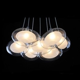 Lampada a sospensione moderna in metallo cromato e vetro trasparente, 7 lampadine G4
