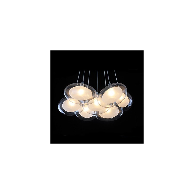 Lampada a sospensione moderna in metallo cromato e vetro trasparente, 7 lampadine G4