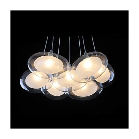 Lampada a sospensione moderna in metallo cromato e vetro trasparente, 7 lampadine G4