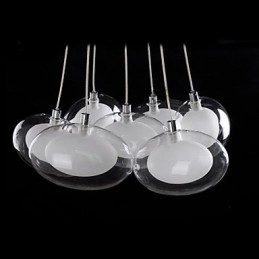 Lampada a sospensione moderna in metallo cromato e vetro trasparente, 7 lampadine G4