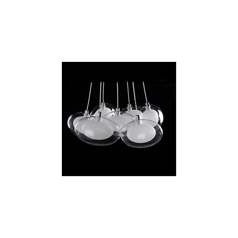 Lampada a sospensione moderna in metallo cromato e vetro trasparente, 7 lampadine G4