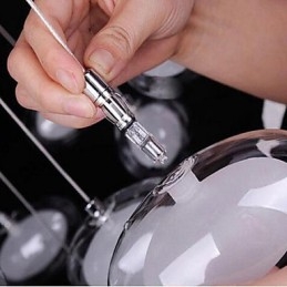 Lampada a sospensione moderna in metallo cromato e vetro trasparente, 7 lampadine G4