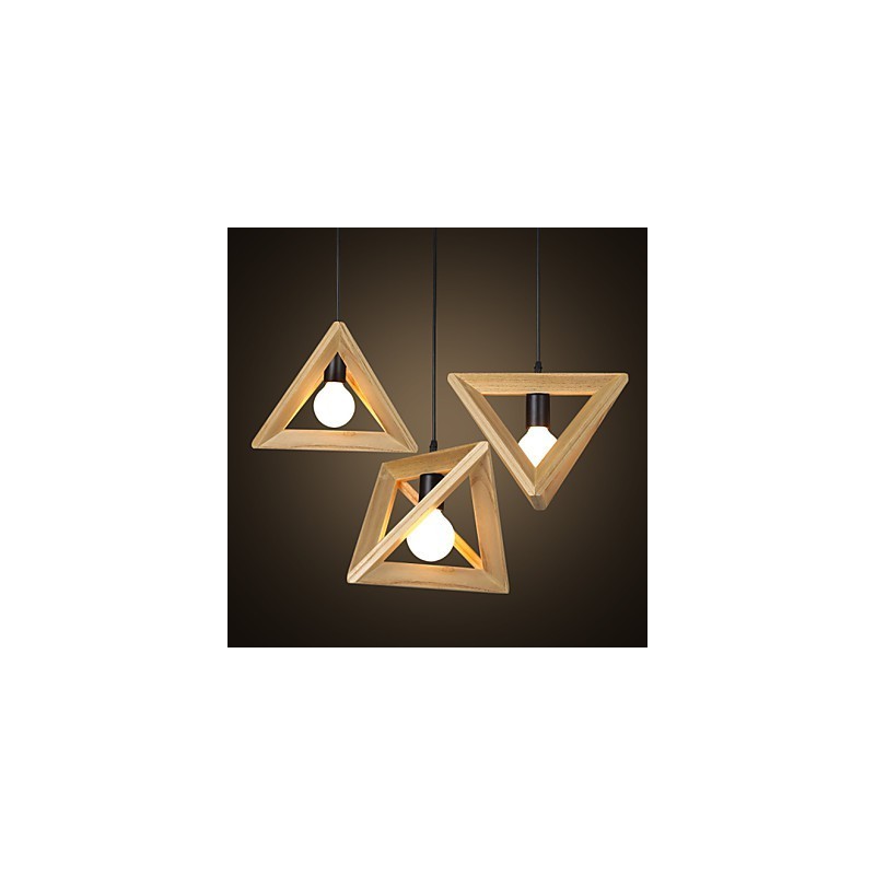 Lampada a sospensione triangolare in legno stile retrò europeo