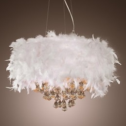 Lampada a sospensione mini tamburo in cristallo moderna contemporanea, paralume bianco 40 cm