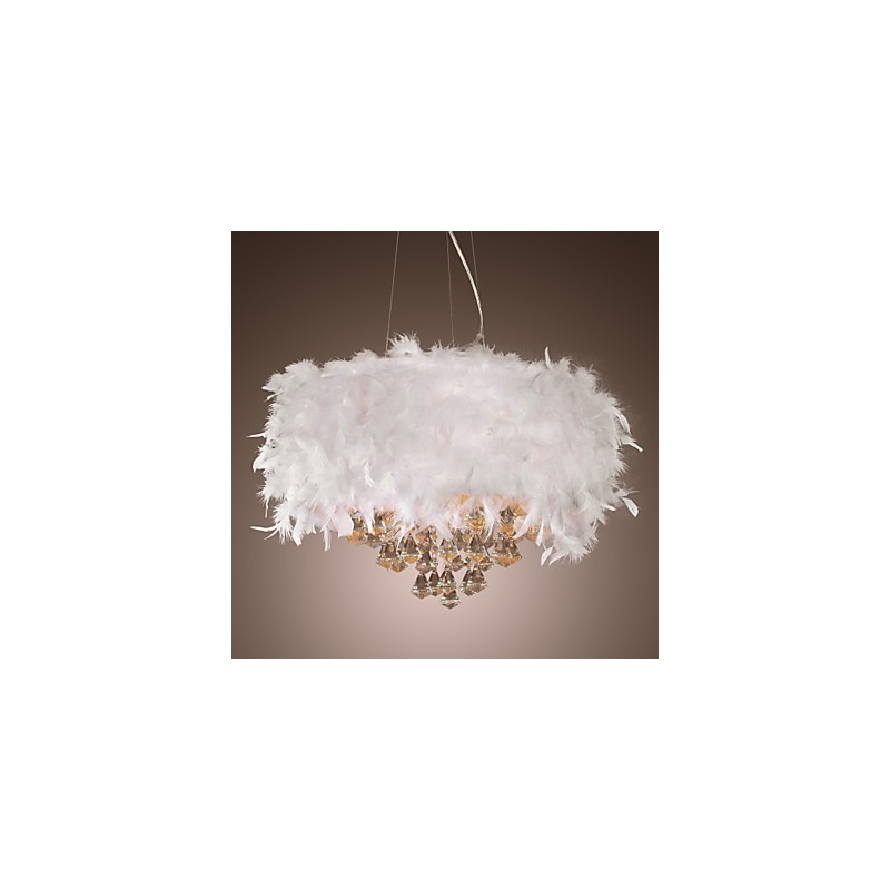 Lampada a sospensione mini tamburo in cristallo moderna contemporanea, paralume bianco 40 cm