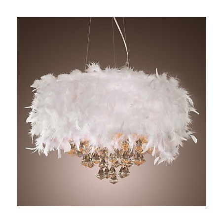 Lampada a sospensione mini tamburo in cristallo moderna contemporanea, paralume bianco 40 cm