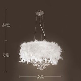 Lampada a sospensione mini tamburo in cristallo moderna contemporanea, paralume bianco 40 cm