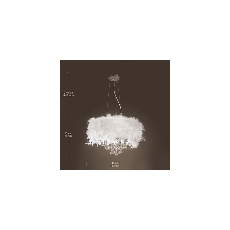 Lampada a sospensione mini tamburo in cristallo moderna contemporanea, paralume bianco 40 cm