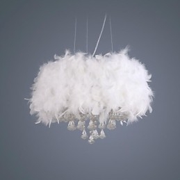 Lampada a sospensione mini tamburo in cristallo moderna contemporanea, paralume bianco 40 cm