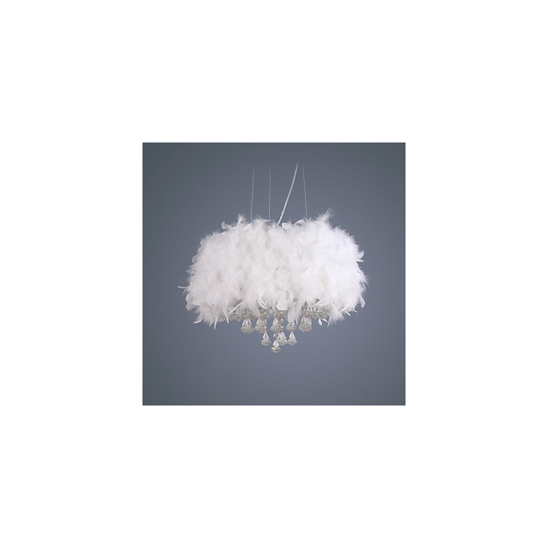 Lampada a sospensione mini tamburo in cristallo moderna contemporanea, paralume bianco 40 cm