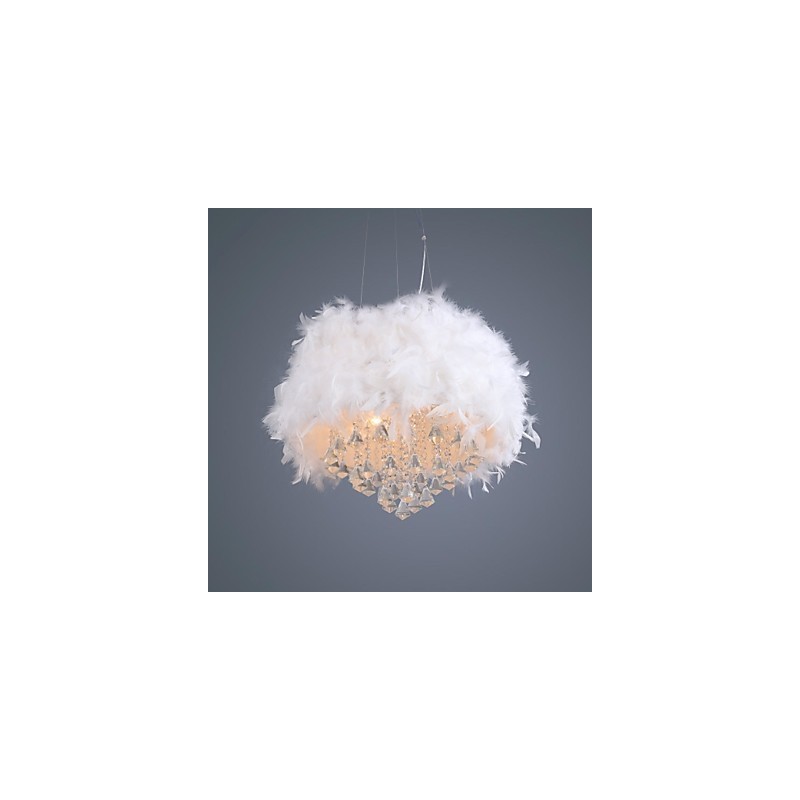 Lampada a sospensione mini tamburo in cristallo moderna contemporanea, paralume bianco 40 cm