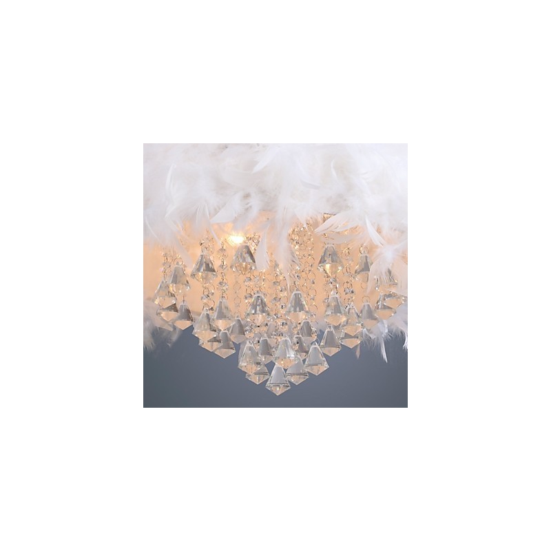 Lampada a sospensione mini tamburo in cristallo moderna contemporanea, paralume bianco 40 cm
