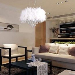 Lampada a sospensione mini tamburo in cristallo moderna contemporanea, paralume bianco 40 cm