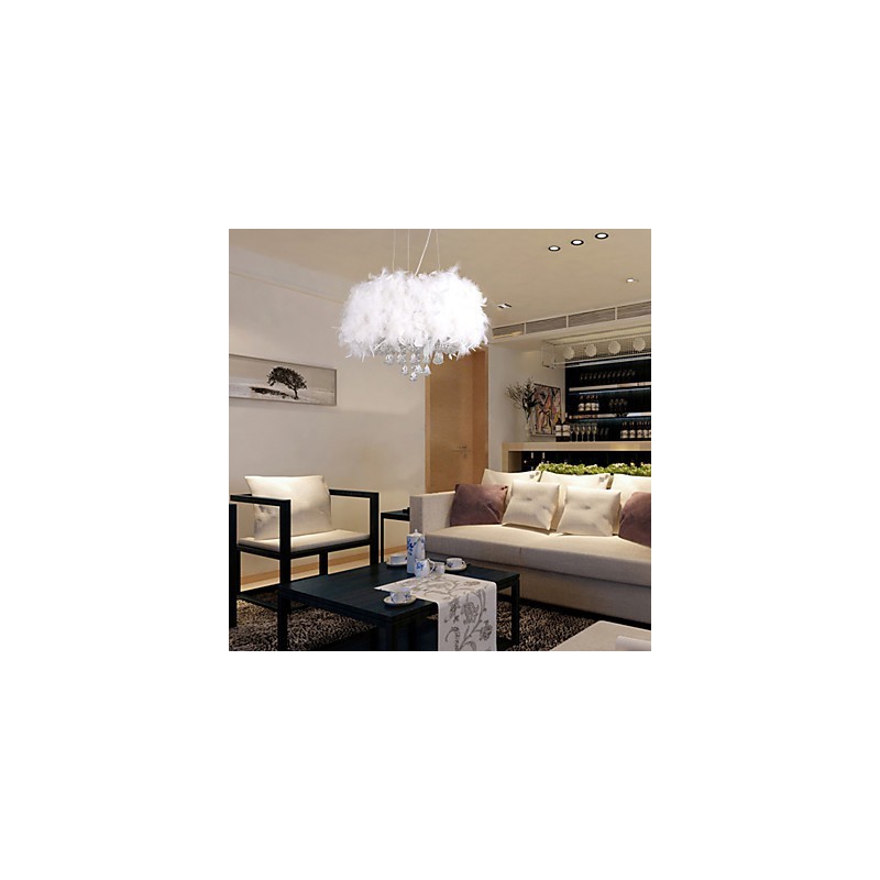 Lampada a sospensione mini tamburo in cristallo moderna contemporanea, paralume bianco 40 cm