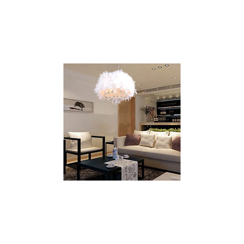 Lampada a sospensione mini tamburo in cristallo moderna contemporanea, paralume bianco 40 cm