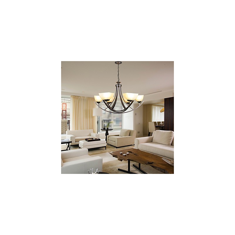 Lampada a sospensione rustica di lusso, LED, stile tradizionale/classico, 6 luci, vetro e metallo