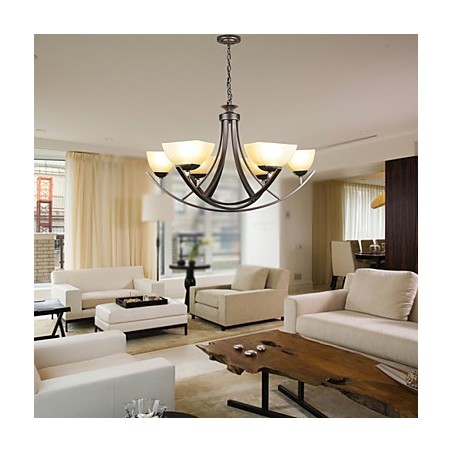 Lampada a sospensione rustica di lusso, LED, stile tradizionale/classico, 6 luci, vetro e metallo