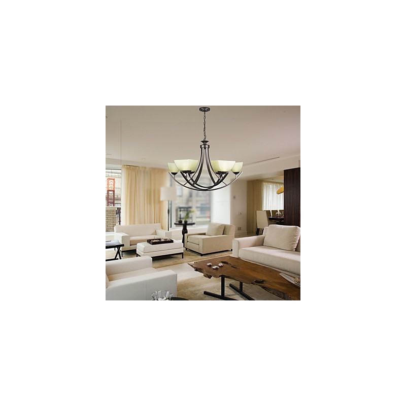 Lampada a sospensione rustica di lusso, LED, stile tradizionale/classico, 6 luci, vetro e metallo