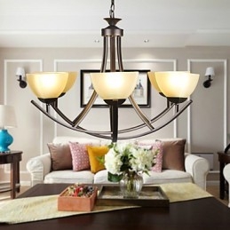 Lampada a sospensione rustica di lusso, LED, stile tradizionale/classico, 6 luci, vetro e metallo