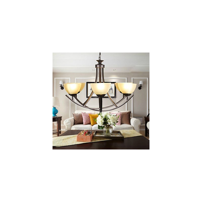 Lampada a sospensione rustica di lusso, LED, stile tradizionale/classico, 6 luci, vetro e metallo