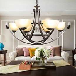 Lampada a sospensione rustica di lusso, LED, stile tradizionale/classico, 6 luci, vetro e metallo