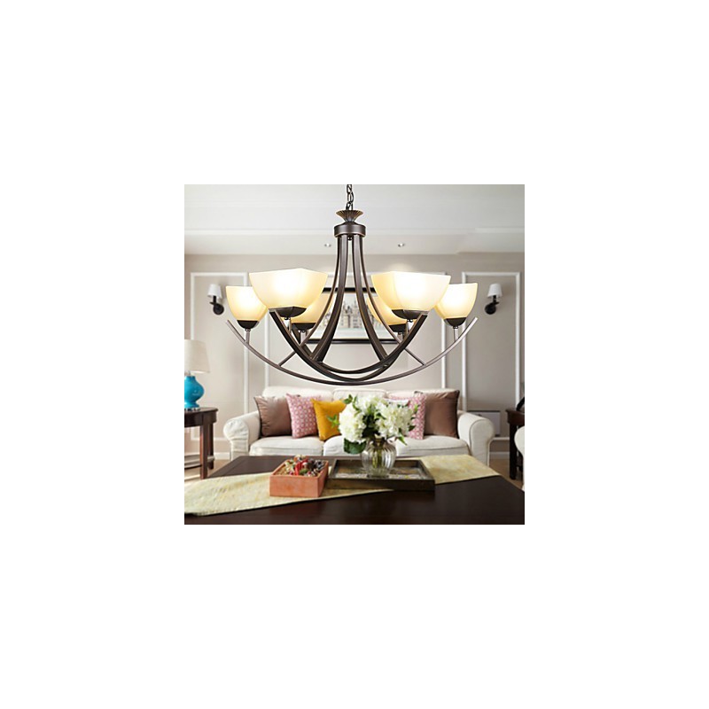 Lampada a sospensione rustica di lusso, LED, stile tradizionale/classico, 6 luci, vetro e metallo