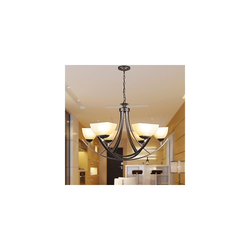 Lampada a sospensione rustica di lusso, LED, stile tradizionale/classico, 6 luci, vetro e metallo