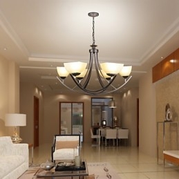 Lampada a sospensione rustica di lusso, LED, stile tradizionale/classico, 6 luci, vetro e metallo