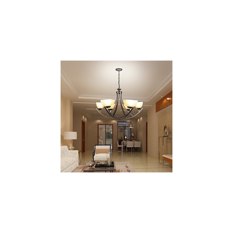 Lampada a sospensione rustica di lusso, LED, stile tradizionale/classico, 6 luci, vetro e metallo