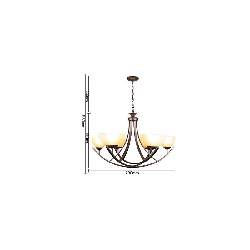 Lampada a sospensione rustica di lusso, LED, stile tradizionale/classico, 6 luci, vetro e metallo