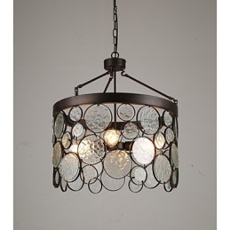 Lampadario a sospensione vintage in ferro e vetro marrone 4 luci E26/E27