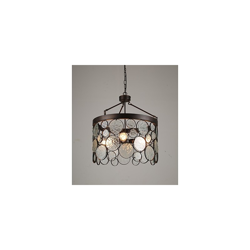 Lampadario a sospensione vintage in ferro e vetro marrone 4 luci E26/E27