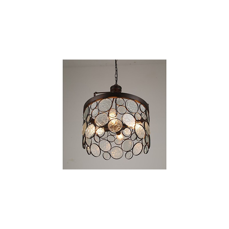 Lampadario a sospensione vintage in ferro e vetro marrone 4 luci E26/E27