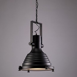 Lampadario a sospensione retrò in ferro nero con paralume in vetro