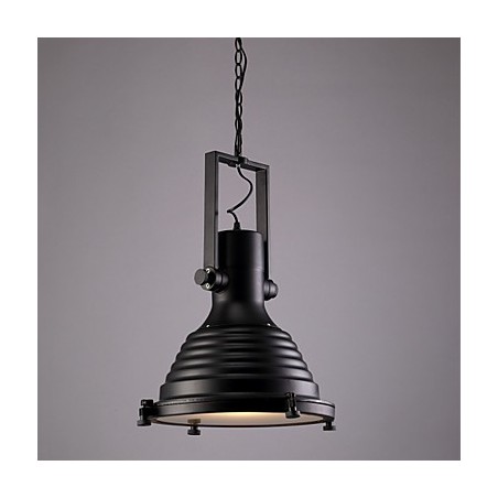 Lampadario a sospensione retrò in ferro nero con paralume in vetro