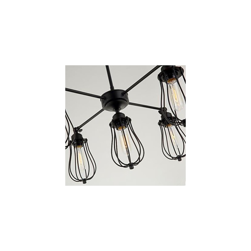 Lampada a sospensione industriale vintage in ferro battuto nera a 5 teste