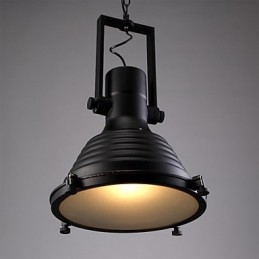 Lampadario a sospensione retrò in ferro nero con paralume in vetro