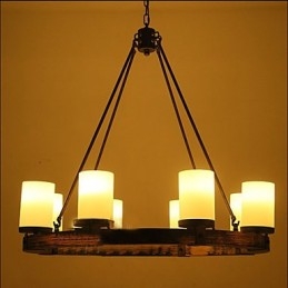 Lampadario a sospensione in legno stile vintage country marrone