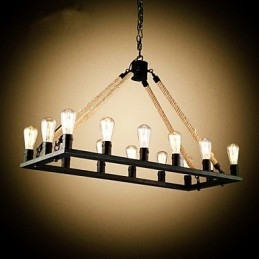 Lampada a sospensione country in metallo dipinto nero con paralume multicolore e giallo