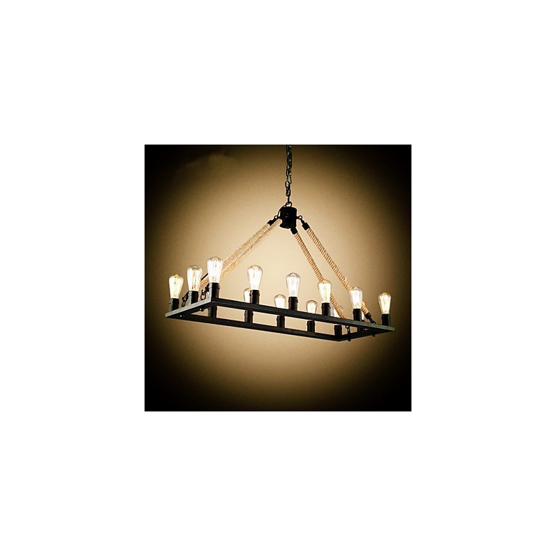 Lampada a sospensione country in metallo dipinto nero con paralume multicolore e giallo