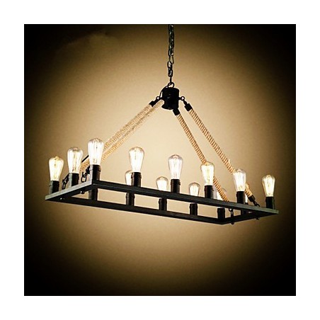 Lampada a sospensione country in metallo dipinto nero con paralume multicolore e giallo