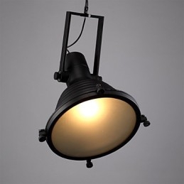 Lampadario a sospensione retrò in ferro nero con paralume in vetro