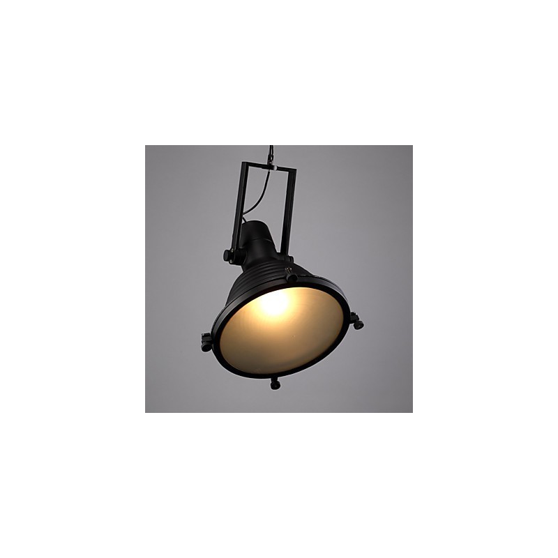 Lampadario a sospensione retrò in ferro nero con paralume in vetro