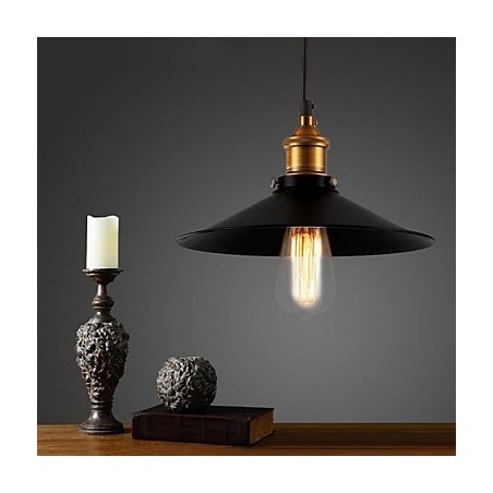 Lampada a sospensione retrò in stile europeo 30 cm, nera con finitura ottone antico