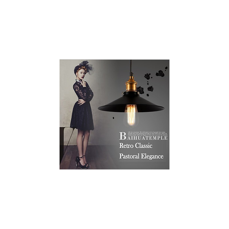 Lampada a sospensione retrò in stile europeo 30 cm, nera con finitura ottone antico